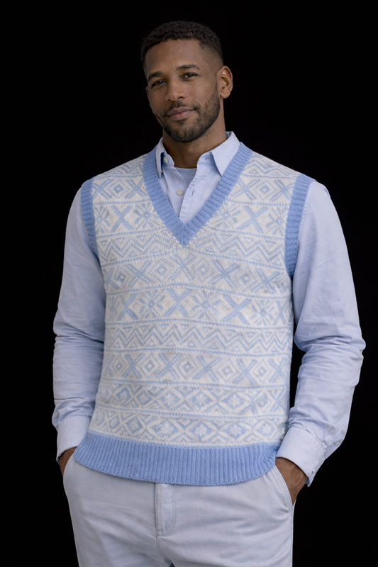 Classic Fair Isle Knit Sweater Vest – Men’s Smart Casual V-Neck Waistcoat