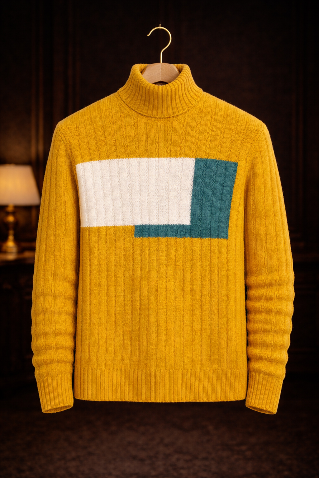 Orange Color-Block Turtleneck Knit Sweater
