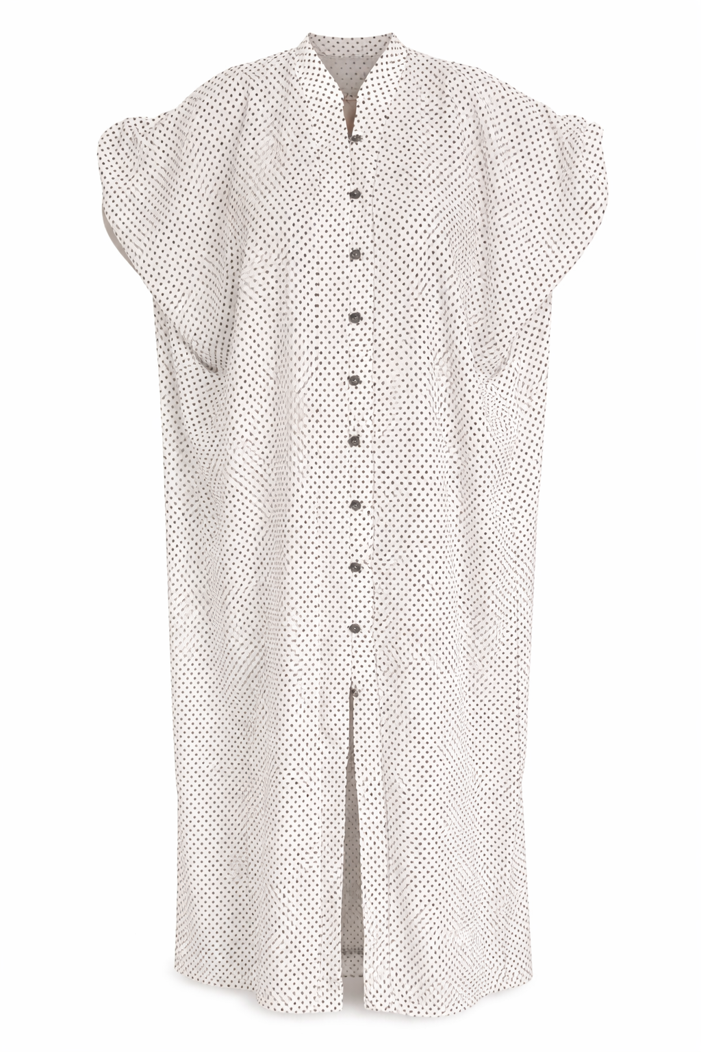 Polka Dot Kaftan Maxi Dress Button Front V-Neck Loose Fit One Size OFF-White