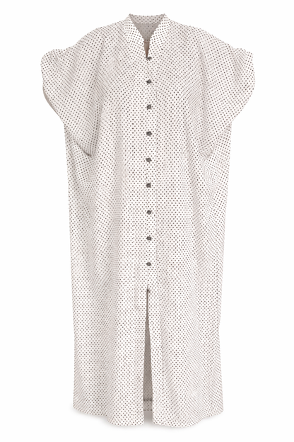 Polka Dot Kaftan Maxi Dress Button Front V-Neck Loose Fit One Size OFF-White