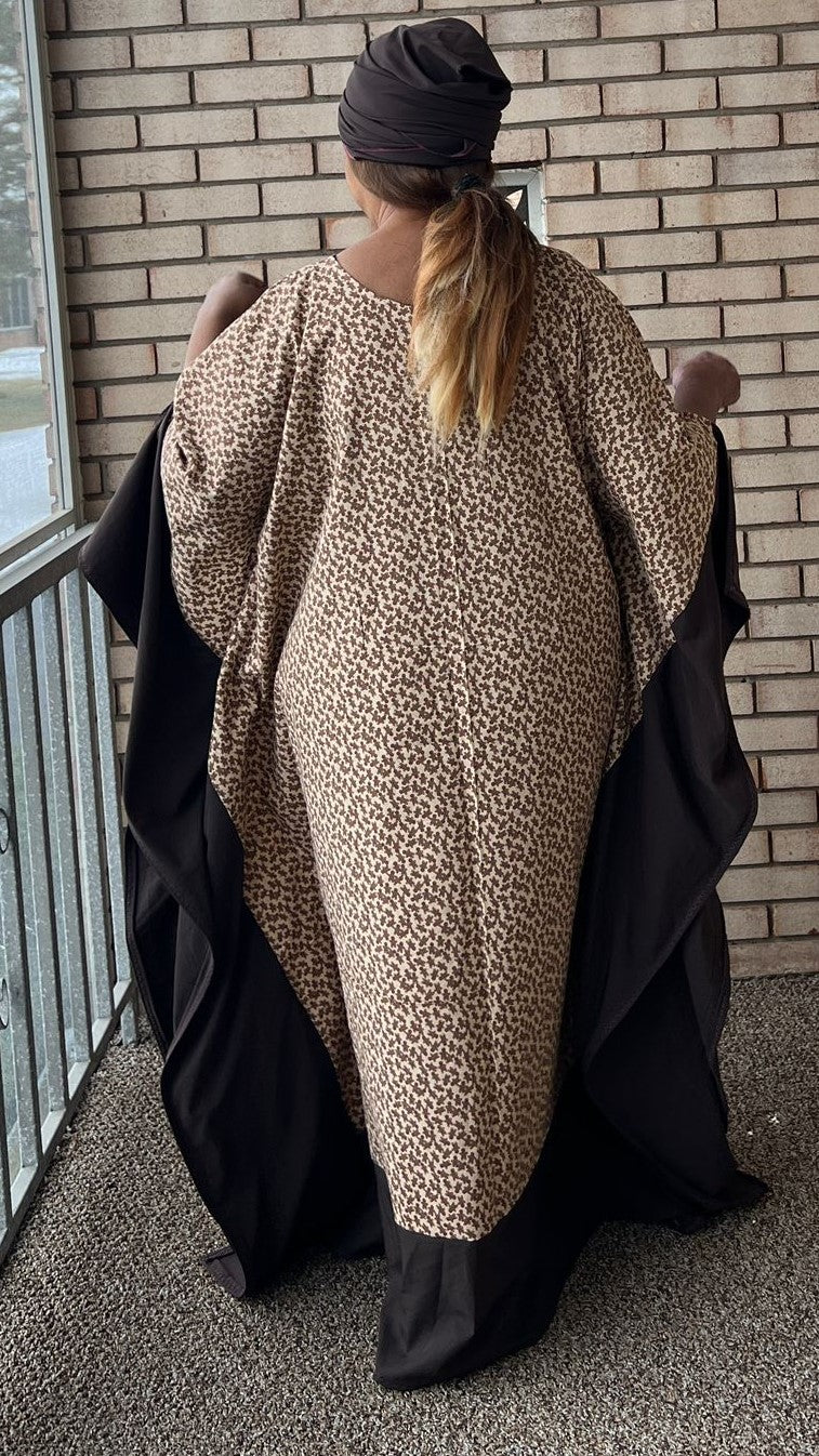Women Mocha Brown Gingerbread Print Boubou Kaftan Maxi Dress Set
