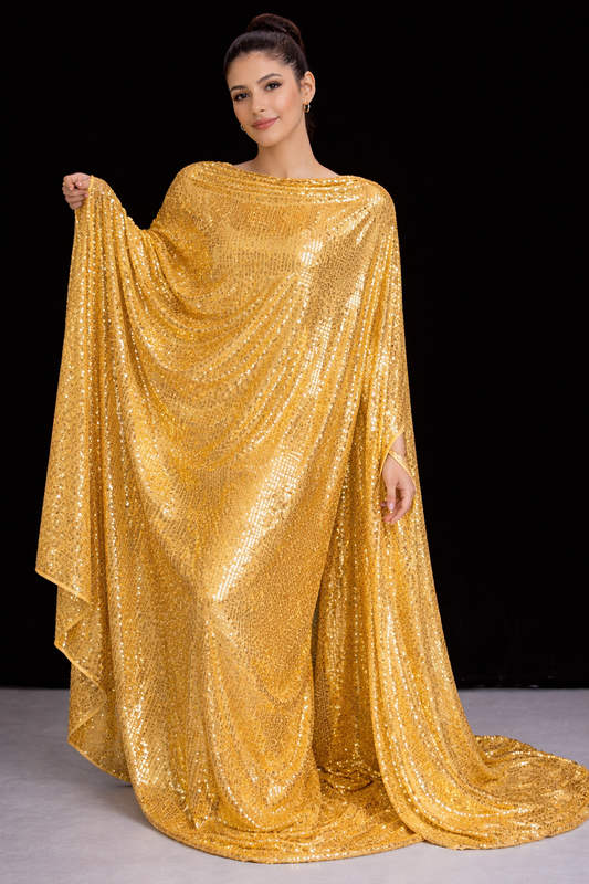Luxury Golden Yellow Sequin Fabric | Premium Sparkle Mesh | Elegant Evening & Designer Fabric