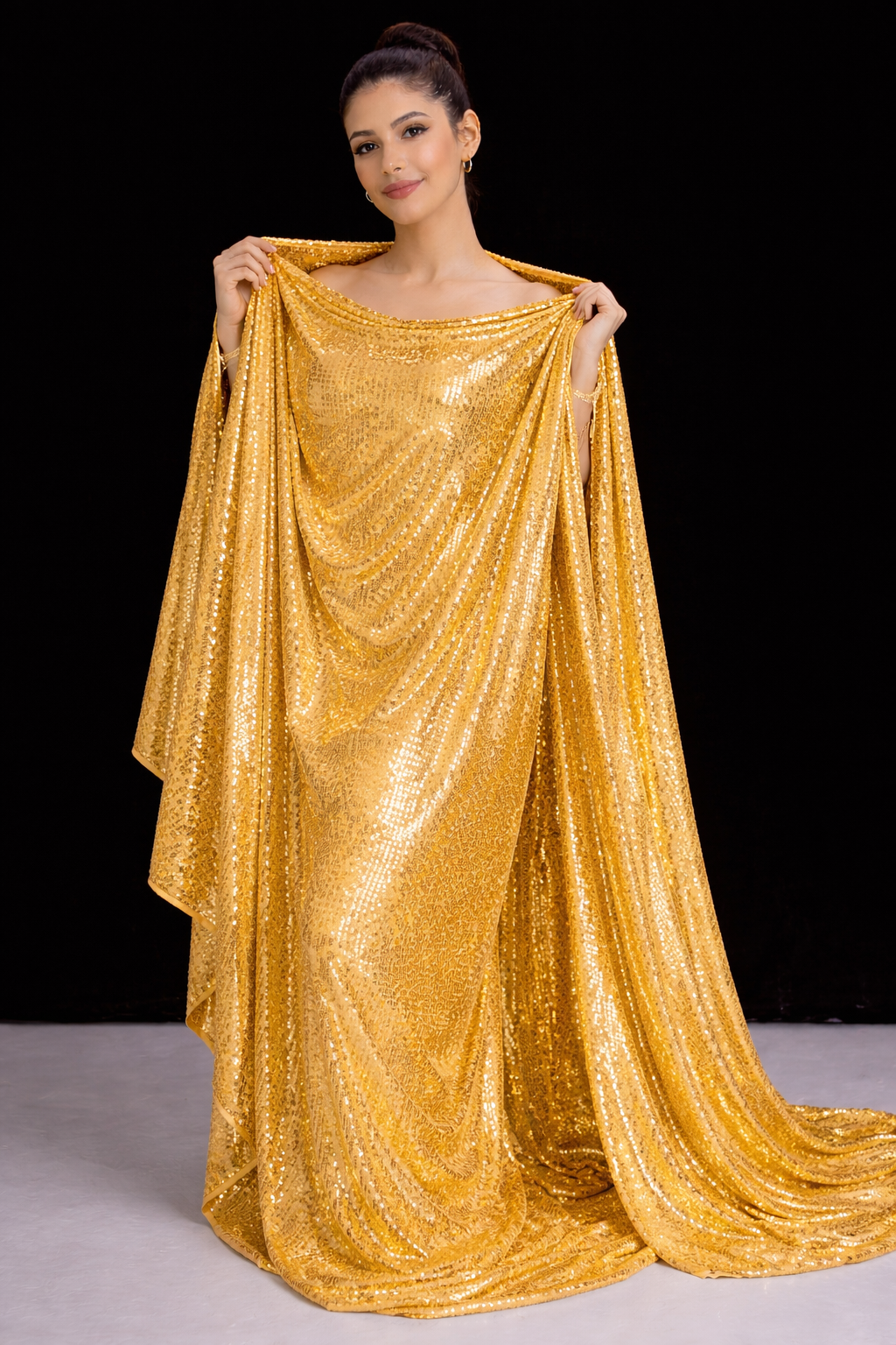 Luxury Golden Yellow Sequin Fabric | Premium Sparkle Mesh | Elegant Evening & Designer Fabric