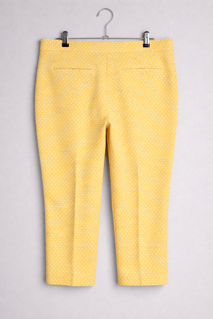 Women’s Yellow Polka Dot Capri Pants 3/4 Length Slim Fit Chic Casual