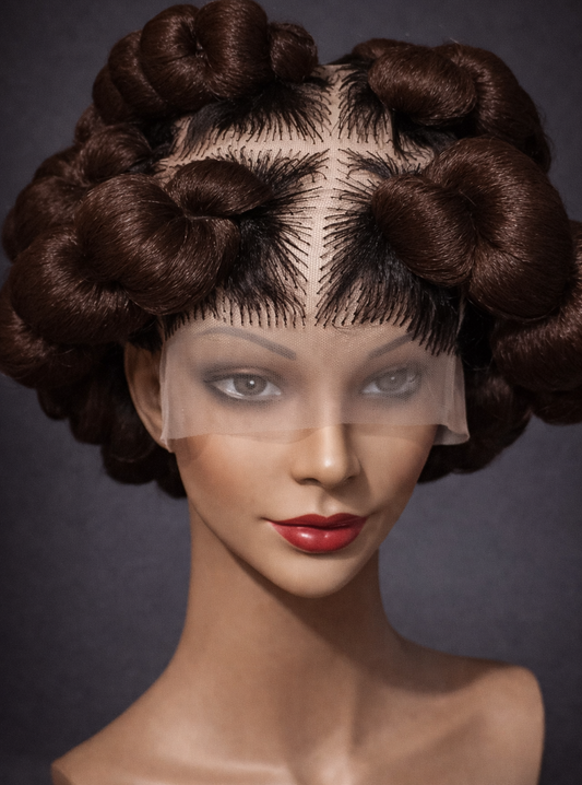 Chocolate Brown Bantu Knot Lace Front Wig Handmade Braided