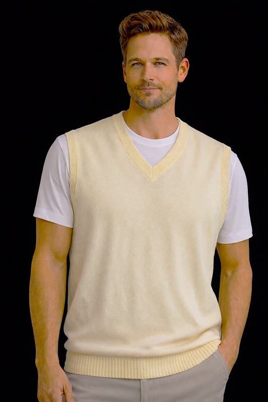 “Classic Butter Knit V-Neck Sweater Vest – Timeless Minimal Fit”