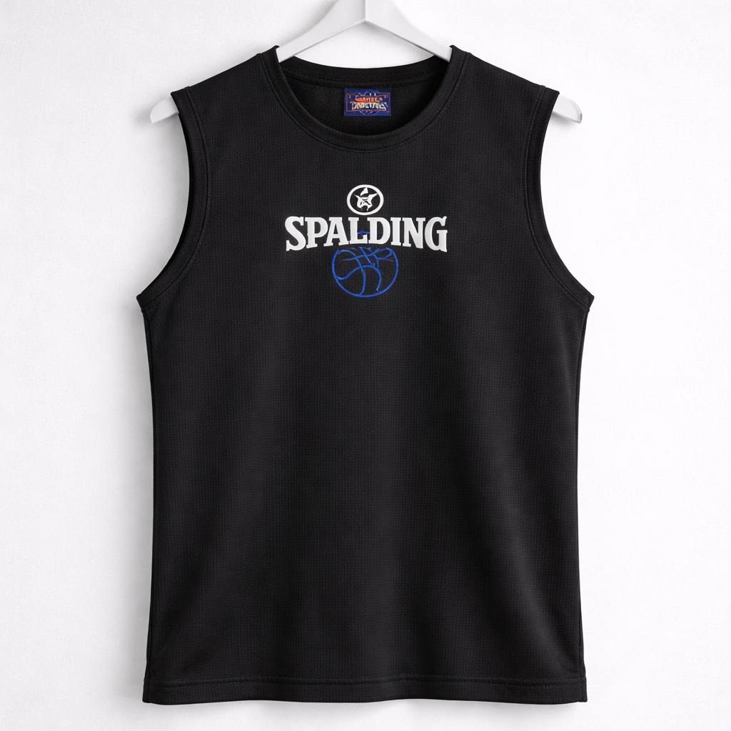Spalding Sleeveless Athletic Vest – Black Basketball Training Tank – XLarge
