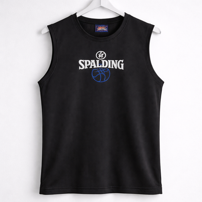 Spalding Sleeveless Athletic Vest – Black Basketball Training Tank – XLarge