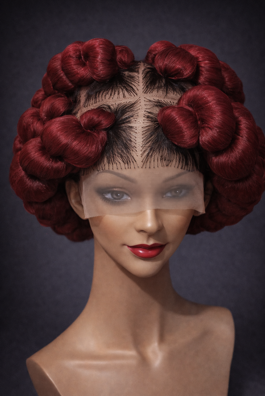 Wine Red Bantu Knots Lace Front Wig Glueless Braided Style