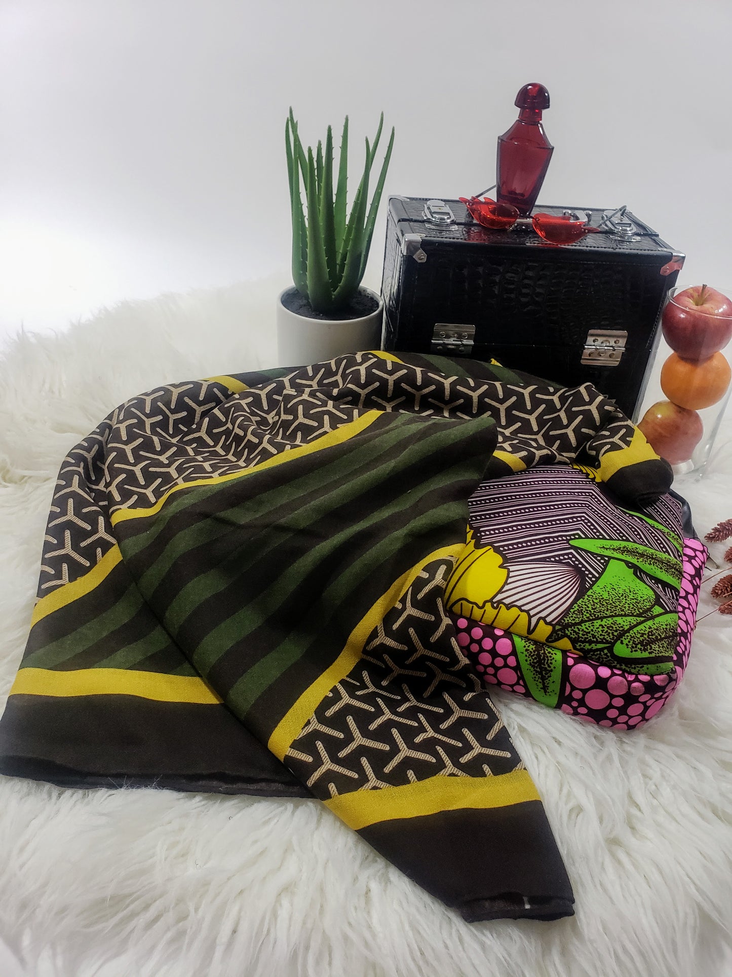 Olive Green Geometric Classic Polyester Scarf