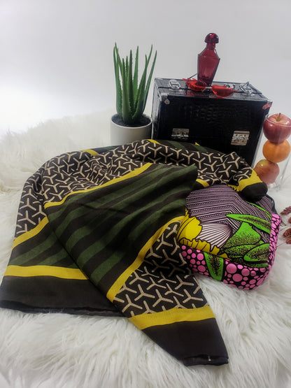 Olive Green Geometric Classic Polyester Scarf