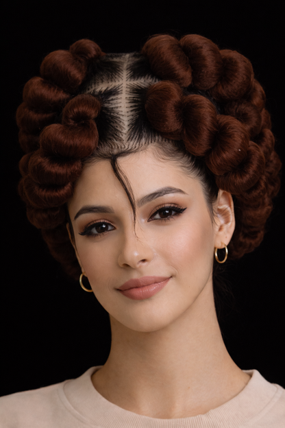Chocolate Brown Bantu Knot Lace Front Wig Handmade Braided