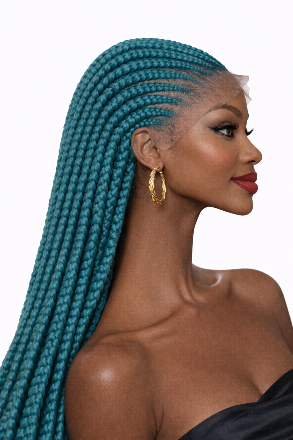 Teal All Back Cornrow Braided Lace Front Wig-Long Box Braids Unit