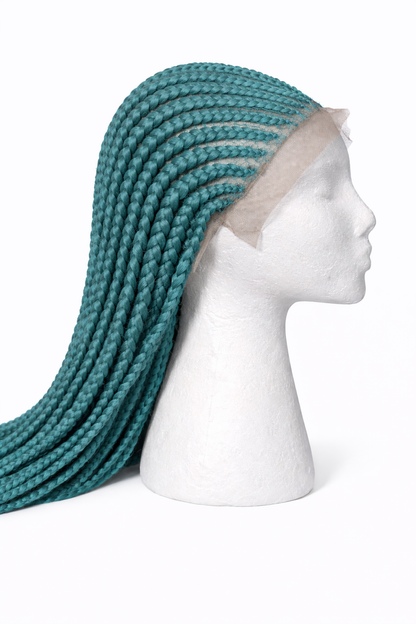 Teal All Back Cornrow Braided Lace Front Wig-Long Box Braids Unit