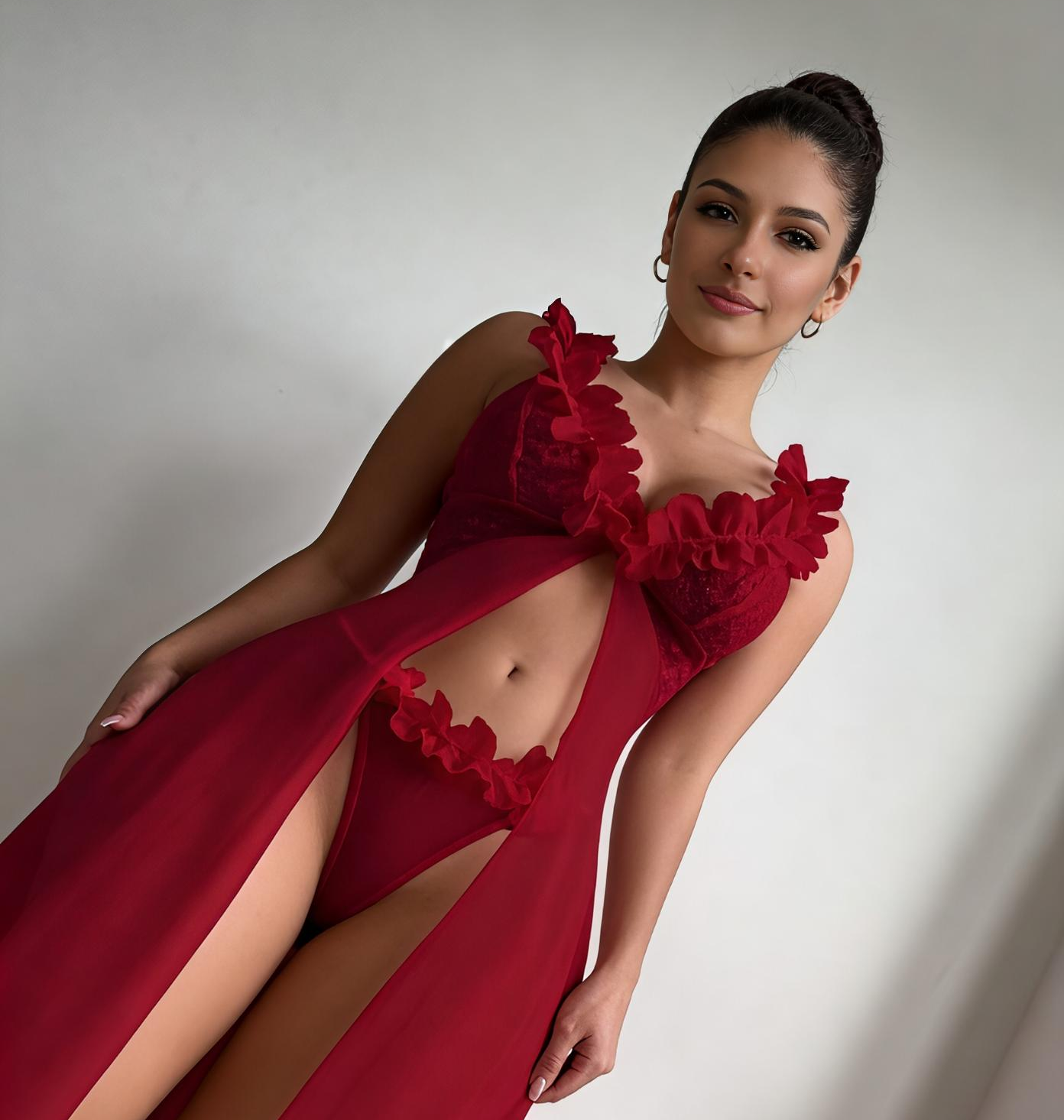 Crimson Red Sheer Maxi Babydoll – Bold Romance in Motion