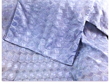 Nigerian Blue Lace Buba & Wrapper Set – Shell Pattern – Pre-Owned