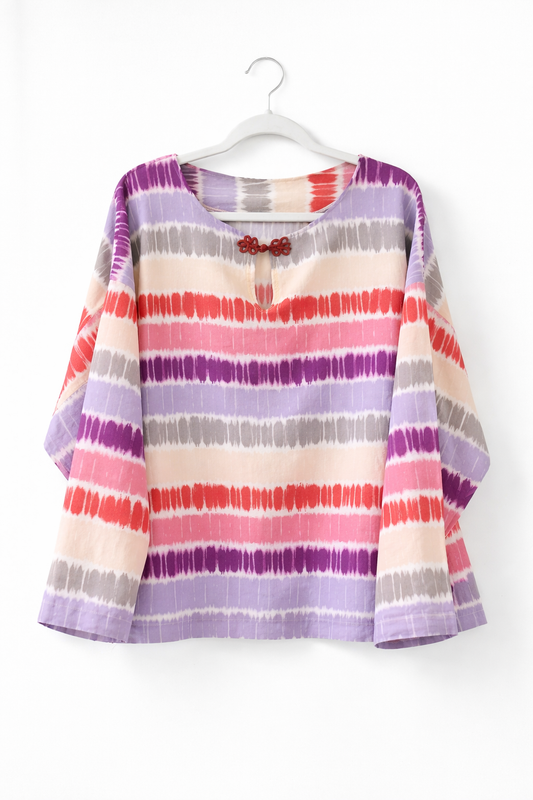Handmade Colorful Ladies Blouse – Artistic Stripe Pattern Casual Top