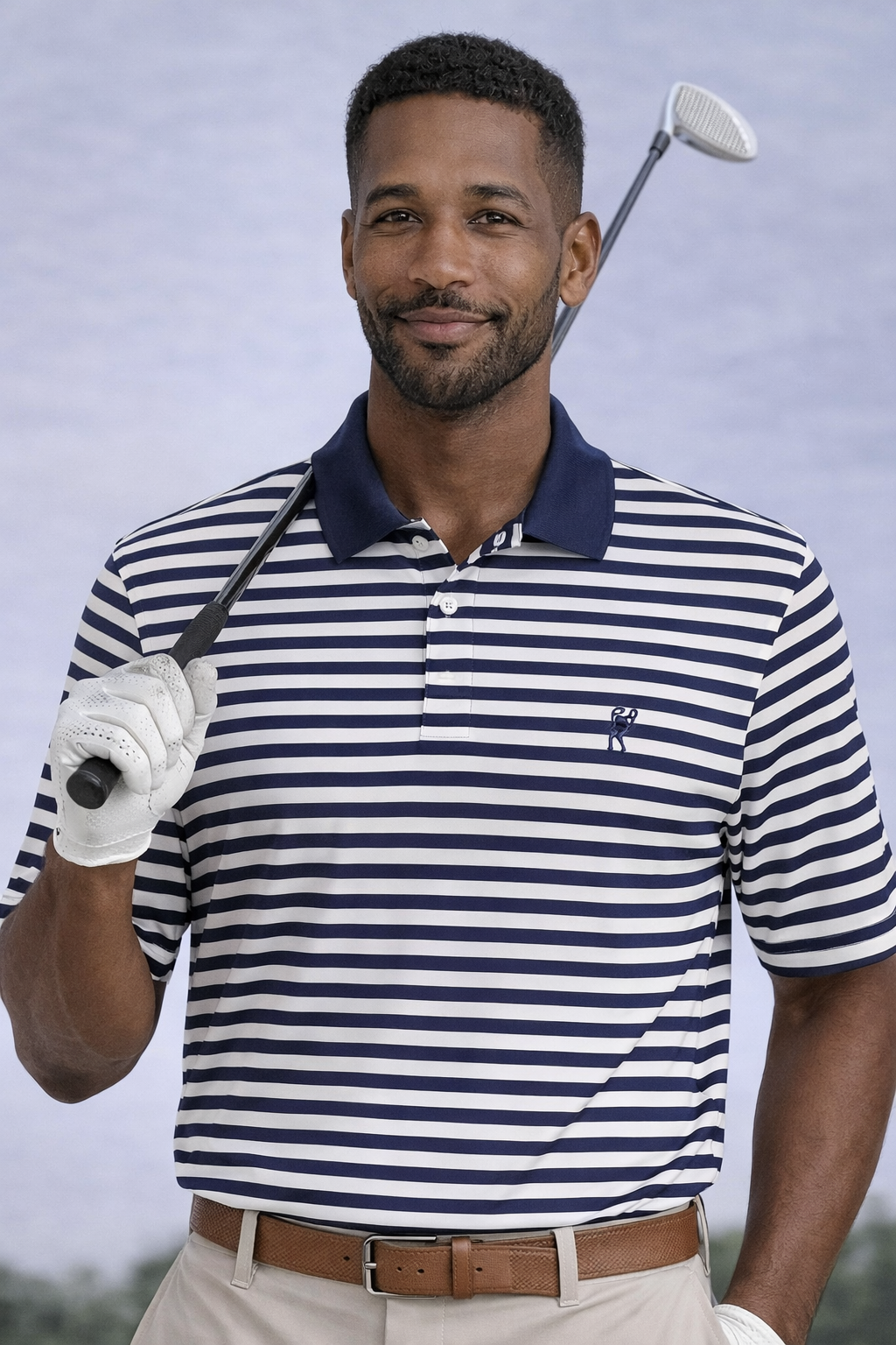 Ashworth Navy White Striped Golf Polo Shirt Men's XL Performance Golf Wear
