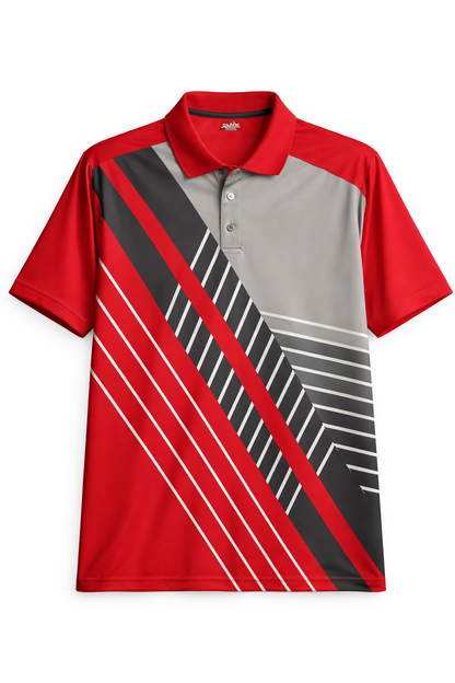 Oakley Performance Golf Polo- Red Gray Geometric-Regular Fit L- Made in Thailand