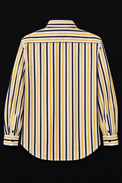 Women’s White Navy Yellow Striped Button-Down Blouse – Smart Casual Style
