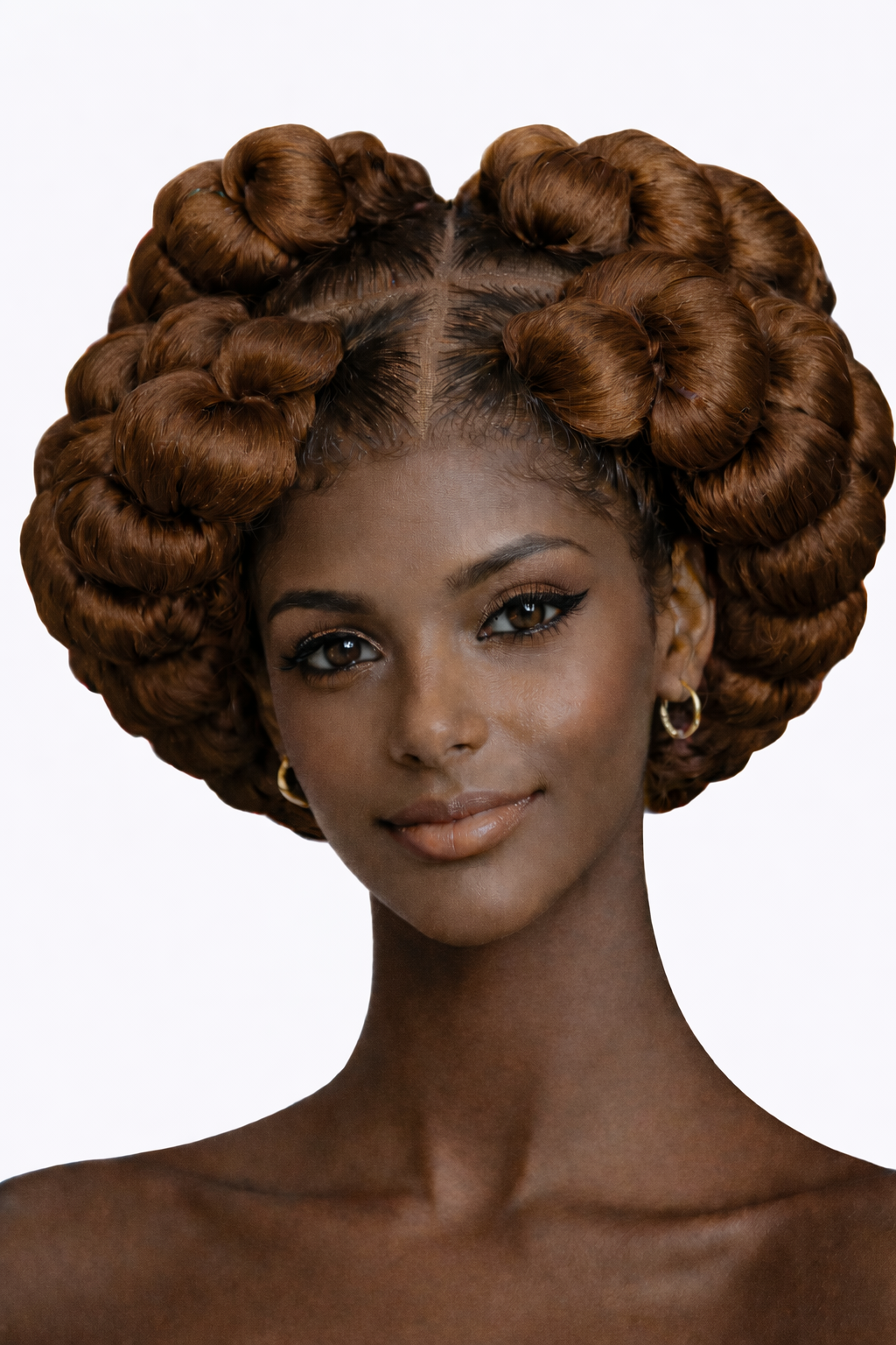 Handcrafted Golden Brown Bantu knot lace front wig.
