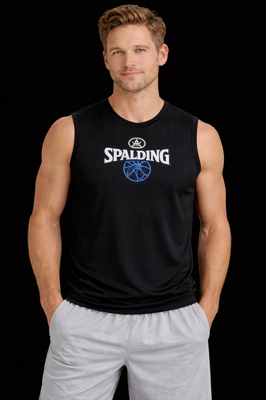 Spalding Sleeveless Athletic Vest – Black Basketball Training Tank – XLarge