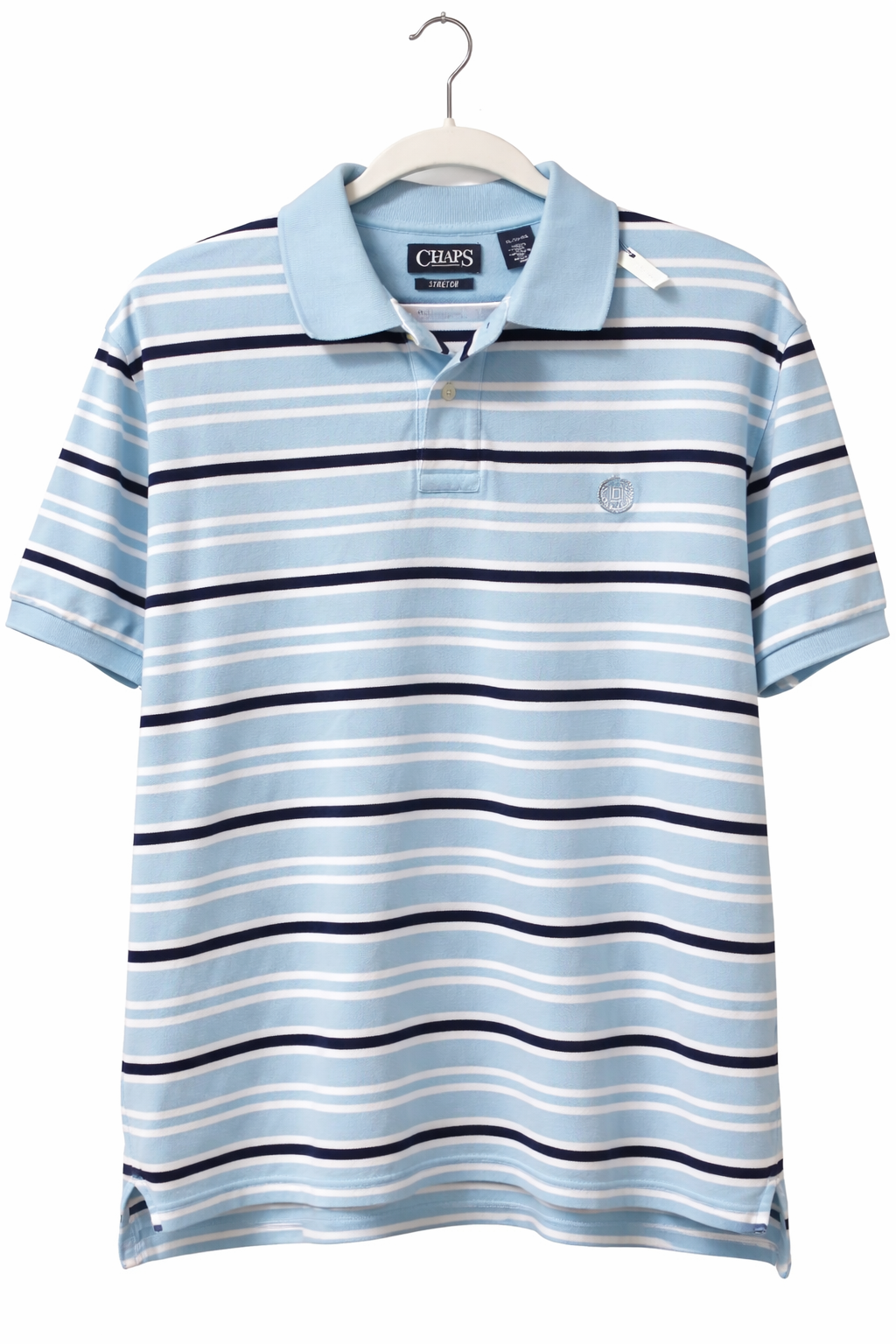 Chaps Stretch Polo Shirt XL-Light Blue Stripe-Short Sleeve Classic Fit