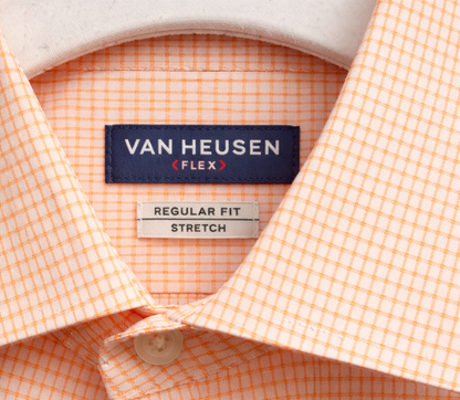 Van Heusen Flex Men's Orange Checkered Dress Shirt Stretch Regular Fit Size M