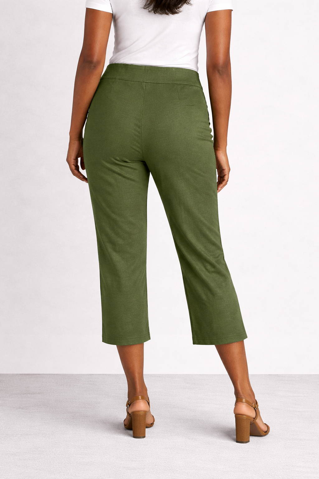 Olive Green Tailored Cropped Pants | High-Waist Slim Fit Trousers |