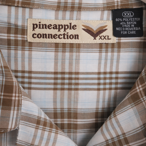 Pineapple Connection Men’s Classic Plaid Short Sleeve Button-Up Shirt – Light Blue & Brown (XXL)