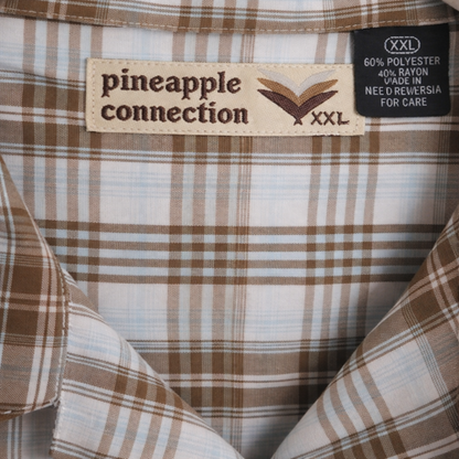 Pineapple Connection Men’s Classic Plaid Short Sleeve Button-Up Shirt – Light Blue & Brown (XXL)