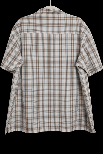Pineapple Connection Men’s Classic Plaid Short Sleeve Button-Up Shirt – Light Blue & Brown (XXL)
