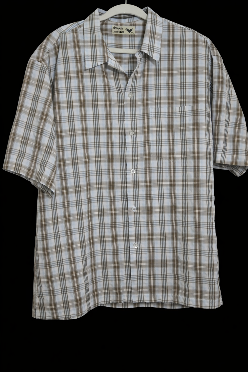 Pineapple Connection Men’s Classic Plaid Short Sleeve Button-Up Shirt – Light Blue & Brown (XXL)