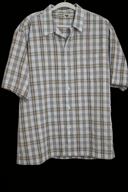 Pineapple Connection Men’s Classic Plaid Short Sleeve Button-Up Shirt – Light Blue & Brown (XXL)