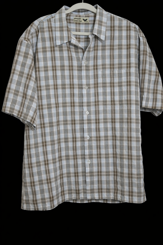 Pineapple Connection Men’s Classic Plaid Short Sleeve Button-Up Shirt – Light Blue & Brown (XXL)