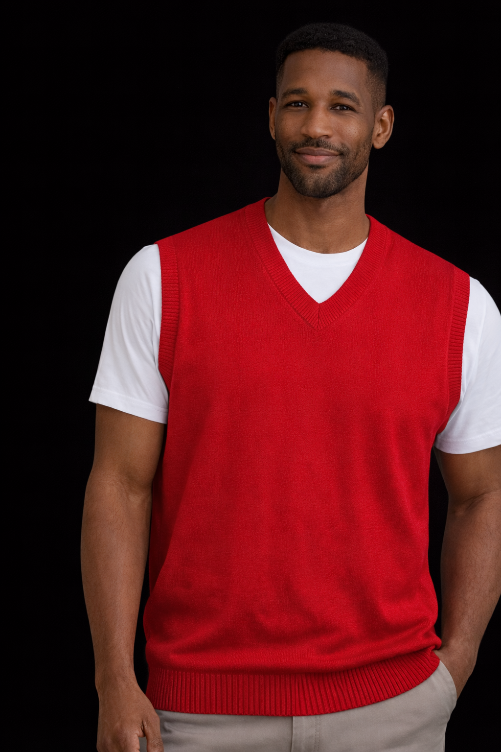 Men's Crimson Soft-Knit V-Neck Sweater Vest