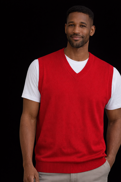 Men's Crimson Soft-Knit V-Neck Sweater Vest