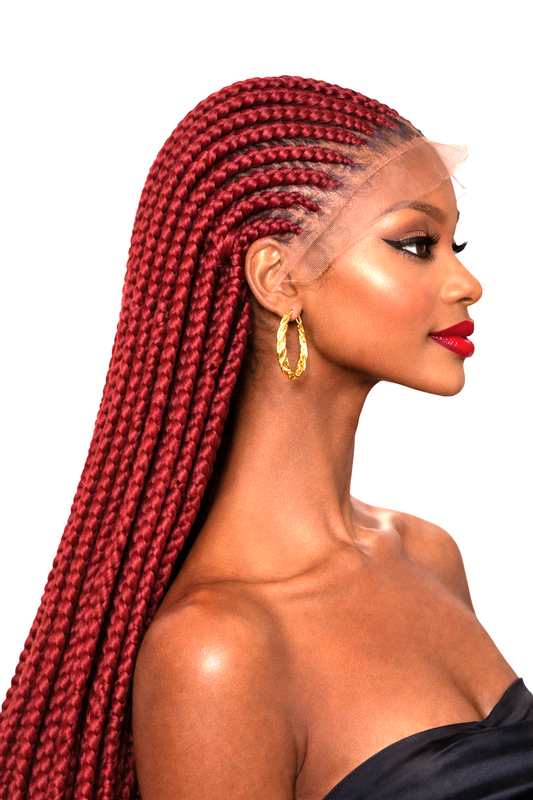 Bright Wine All Back Cornrow Braided Wig 23” Lace Front