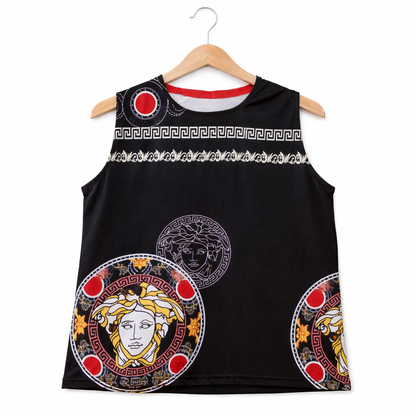 Hand-Sewn Medusa Motif Greek Key Inspired Sleeveless Designer Blouse