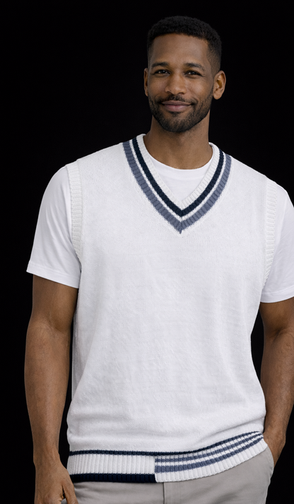V-Neck Knit Vest – Modern Contrast Trim.