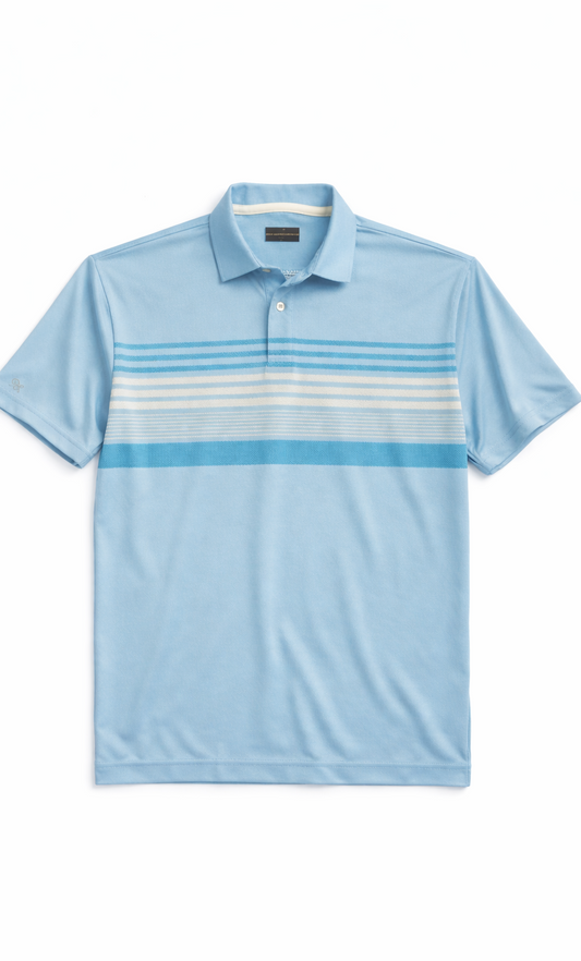 Men’s Pastel Blue Performance Golf Polo Shirt-XL Chest Stripe Athletic Polo