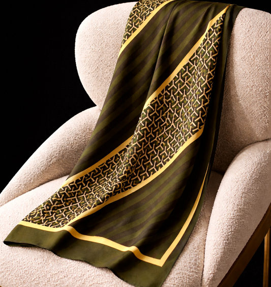 Olive Green Geometric Classic Polyester Scarf