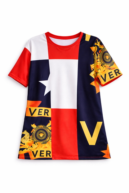 Baroque Print Color-Block Box-Cut Tunic Blouse