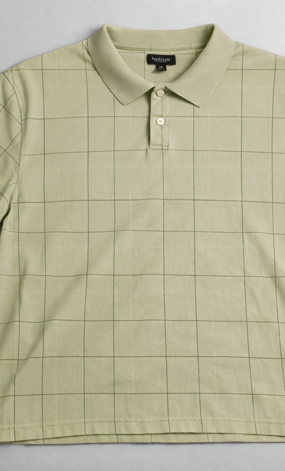 Van Heusen XXL Windowpane Polo Shirt Sage Green Casual Golf Shirt