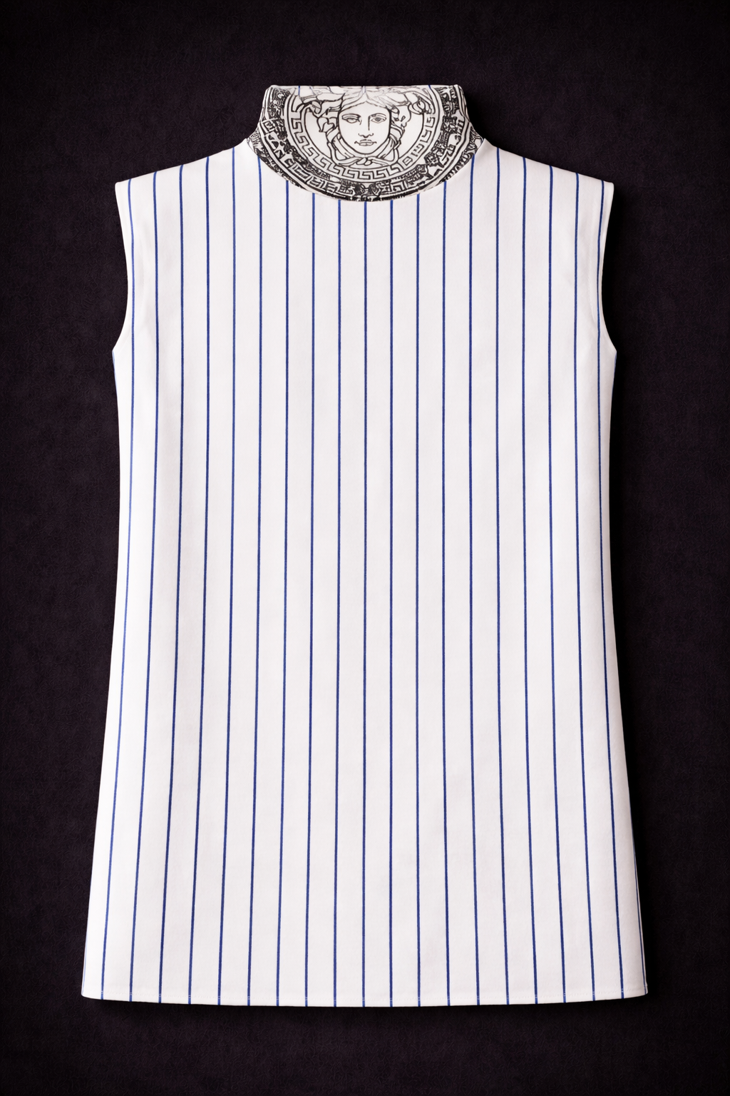 Women’s Handsewn Blue Pinstripe Sleeveless Shift Dress Elegant Summer Style
