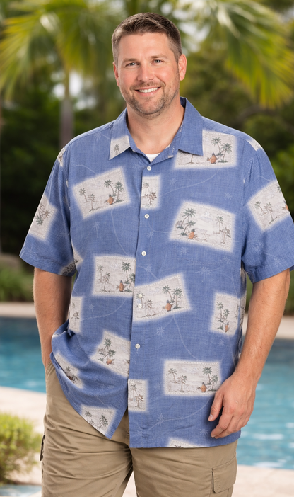 Moda Campia Moda Tropical Rayon Shirt 3XLT Big & Tall Island Print Button Down