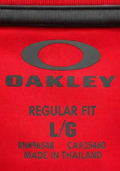 Oakley Performance Golf Polo- Red Gray Geometric-Regular Fit L- Made in Thailand