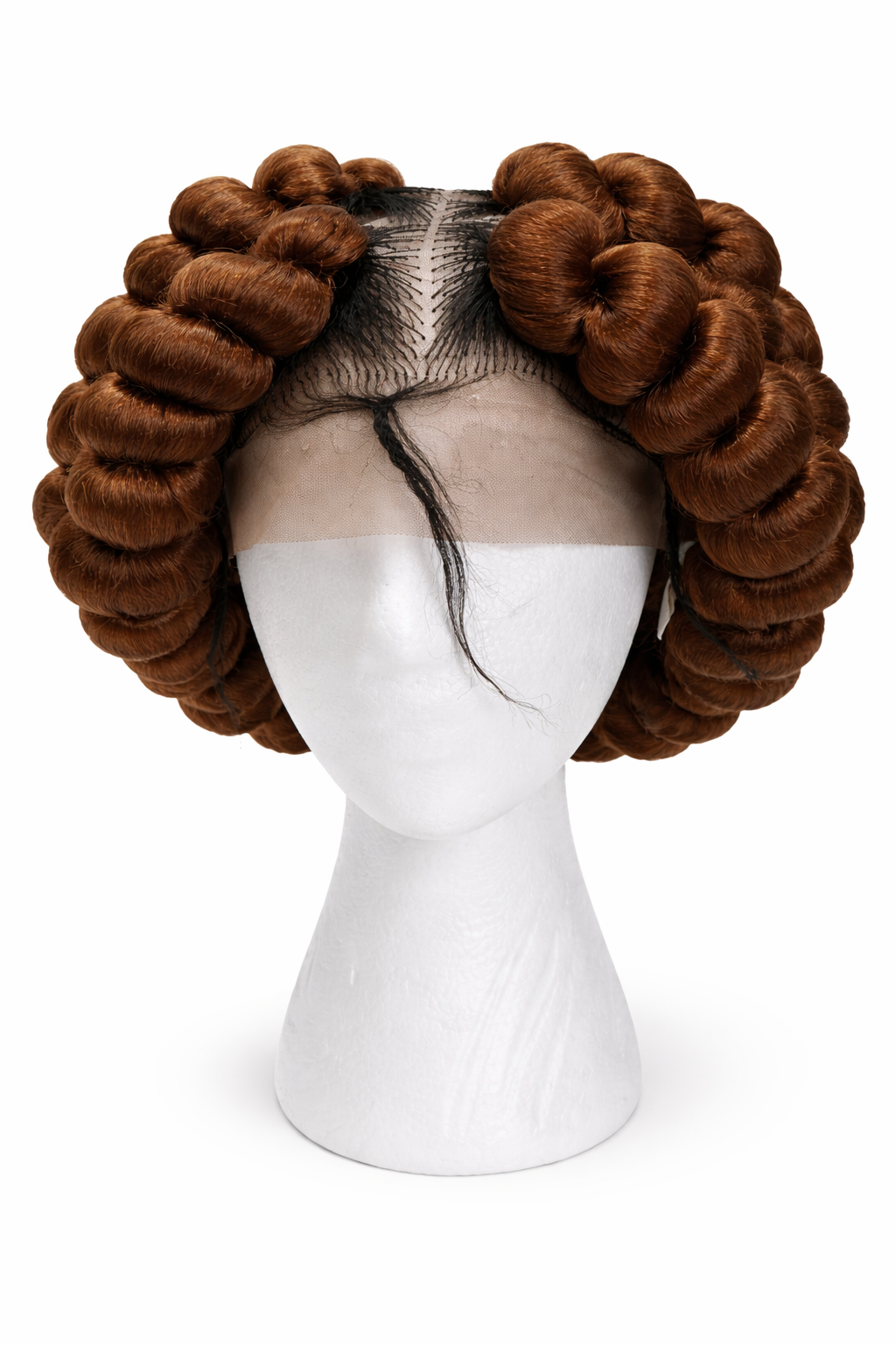 Handcrafted Golden Brown Bantu knot lace front wig.