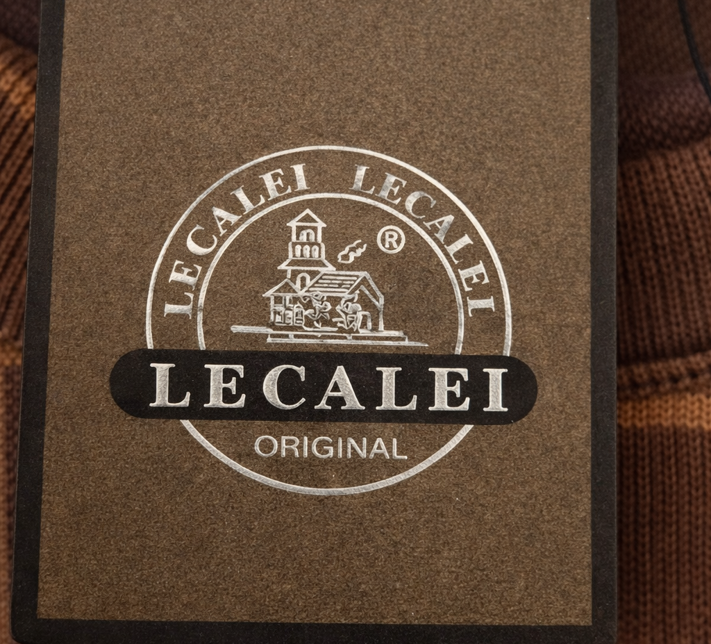 LECALEI Men's Brown Check Knit Long Sleeve Shirt Estate Logo Size 52 New Tag